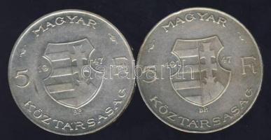 1947. 5 Ft (2x)"Kossuth" Ag T:2/3+