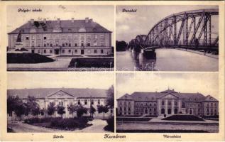 1934 Komárom, Komárno; Polgári iskola, Duna híd, zárda, Városháza / school, bridge, nunnery, town hall