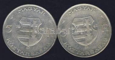 1947. 5 Ft (2x)"Kossuth" Ag T:2/3+