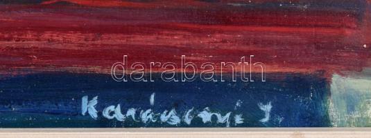 Karácsonyi Irén (1908-1992): Asztali virágcsendélet. Olaj, farost, jelzett, hátoldalán autográf feli...