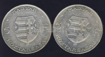 1947. 5 Ft (2x)"Kossuth" Ag T:2/3+