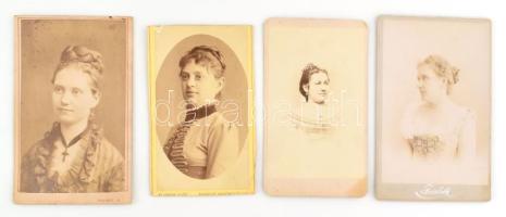 cca 1875-1900 Női portrék, 4 db kerményhátú fotó, 10,5×6,5 cm
