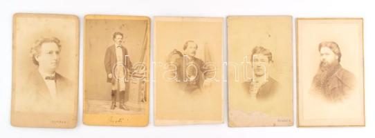 cca 1870-1890 Férfiportrék, 5 db keményhátú fotó, sérülésekkel, 10,5×6,5 cm