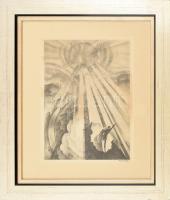 Ruzicskay György (1896-1993): Illusztráció. Algráfia, papír, jelzett az algráfián. Kissé foltos. Üvegezett fakeretben. 25x24 cm