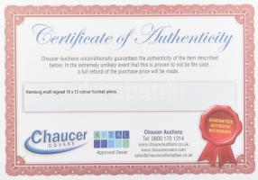 A Hamburg (Hamburger SV) német labdarúgócsapat játékosainak autográf aláírásai (össz. ~20 db) fotóny...