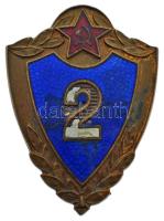 Szovjetunió ~1980. "II. osztályú katona" zománcozott bronz kitüntető jelvény csavaros hátlappal (~42x30mm) T:VF zománchiba, a csavar hiányzik Soviet Union ~1980. "2nd class soldier" enamelled bronze badge with screw back (~42x30mm) T:VF enamel error, the screw is missing