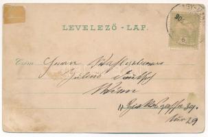 1904 Nagymarton, Mattersdorf, Mattersburg; Fő tér, vasúti híd, gőzmozdony, vonat / Hauptplatz, Eisen...