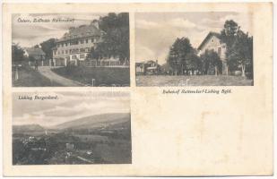 Rőtfalva-Rendek, Rattersdorf-Liebing; Bahnhof, Österr. Zollhaus / vasútállomás, Osztrák vámház, gőzmozdony, vonat / railway station, Austrian customs house, locomotive, train (fl)