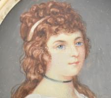 Miniatúra. Elefántcson keret, jelzett. XIX. sz. sérült 12 cm