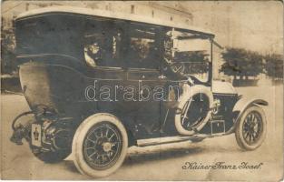 1924 Kaiser Franz Josef / I. Ferenc József automobilban / Franz Joseph I of Austria in an automobile. Postkartenverlag Brüder Kohn Wien (B.K.W.I.) 888-157. (lyukak / pinholes)