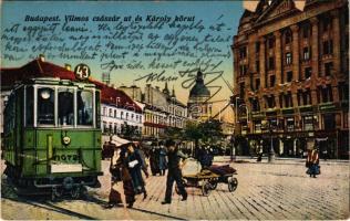 1917 Budapest VI. Vilmos Császár út (ma Bajcsy-Zsilinszky út) és Károly körút, 43-as villamos, Anker palota, Guttmann és Fekete üzlete. Erdélyi udvari fényképész felvétele. Vasúti levelezőlapárusítás 1916. (b)