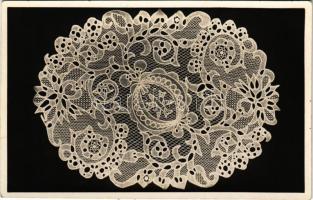 1938 Kiskunhalas, Halasi csipke (15x20 cm) No. VI. magyar folklór / Hungarian folklore, Lace made in Halas country