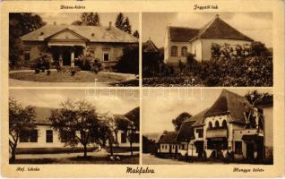 1942 Makfalva, Ghindari (Maros); Dózsa kúria, kastély, Jegyzői lak, Református iskola, Hangya üzlete és saját kiadása / castle villa, notary's house, Calvinist school, cooperative shop (gyűrődések / creases)