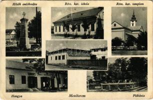 1944 Mezőterem, Terem, Tiream; Római katolikus iskola és templom, plébánia, hősök emlékműve, Hangya üzlete / church and school, military heroes statue, shop (Rb)