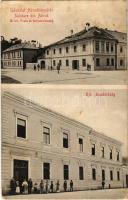 1917 Abrudbánya, Abrud; Járásbíróság, M. kir. posta és bányabiztosság. Radó Boldizsár felvétele és kiadása / county court, post office, mine office (Rb)