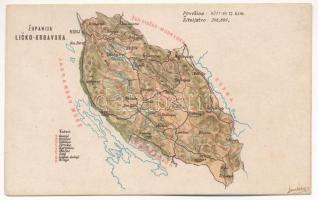 Lika-Korbava vármegye térképe. Kiadja Károlyi Gy. / Zupanija Licko Krbavska / Map of Lika-Krbava county (r)