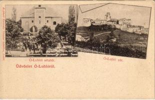 Ólubló, Ó-Lubló, Stará Lubovna; Sétatér és vár. Kapható Kaveczky Tivadar üzletében / promenade, castle / hrad. Art Nouveau