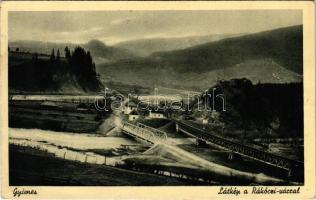 1942 Gyimes, Ghimes; Magyar-román országhatár a Rákóczi várrommal, vasúti híd / castle ruins, Hungarian-Romanian border, railway bridge (rb)