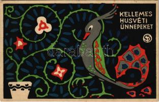 1936 Kellemes Húsvéti Ünnepeket! Az Orsz. Magy. Kir. Iparművészeti Iskola levelezőlapjai. Rigler J. E. rt. 2020. / Ungarische Werkstätte / Hungarian art postcard, Easter greeting (r)