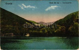 1930 Oravicabánya, Oravica, Oravicza, Oravita; Parte din lac / Teichpartie / Tó részlet. E. Desits kiadása / lake (kopott sarkak / worn corners)