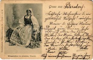 1901 Erdélyi szász népviselet, folklór / Bürgersfrau in altsächs. Tracht. Siebenbürgische Volkstrachten-Karte Nr. 1. / Transylvanian folklore (EM)