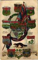 The Maple Leaf For Ever Canada. Canadian flag, coats of arms of the provinces. B.B. London Series No. 1290. Emb. litho (EB)