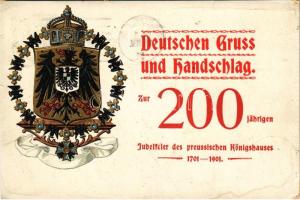 1701-1901 Deutschen Gruss und Handschlag zur 200 jährigen Jubelfeier des preussischen Königshauses / 200th Anniversary of the Kingdom of Prussia, coat of arms. litho (kis szakadás / small tear)
