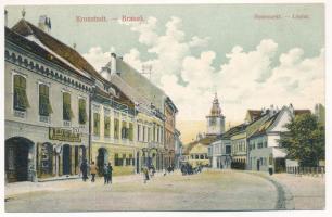 1908 Brassó, Kronstadt, Brasov; Lópiac, Ed. G. Dik és Adolf Gross üzlete / Rossmarkt / Targul Cailor / square, shops (EK)