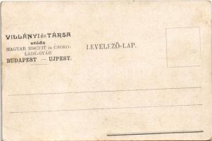 A kis palota az 1900. évi Párizsi Világkiállításon. Hátoldalon Villányi és Társa utóda Magyar biscui...