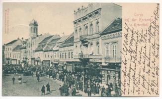 1899 (Vorläufer) Brassó, Kronstadt, Brasov; Corso auf der Kornzeile / Búzasor, Servatius & Graef üzlete. W. Hiemesch kiadása / street, shops (fa)