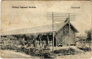 1908 Budapest XXII. Nagytétény, Tétényi katonai lövölde, Lőcsarnok katonákkal. M. T. és F. V. Koch és Pór kiadása / Austro-Hungarian K.u.K. military shooting hall with soldiers (EK)