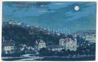 1918 Brassó, Kronstadt, Brasov; Schlossbergzeile am Nacht / Fellegvársor este / Cetatea at night. Helioaquarell 4421. (EK)