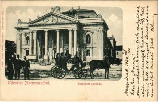 1900 Nagyvárad, Oradea; Szigligeti színház, lovas hintó. Helyfi László kiadása / theatre, horse chariot