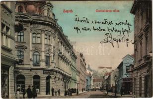 1910 Zagreb, Zágráb; Gunduliceva ulica, Marovska ulica, Aleksa Penic, Tretinjak kroja, Obzor / utca, üzletek / street, shops (EK)