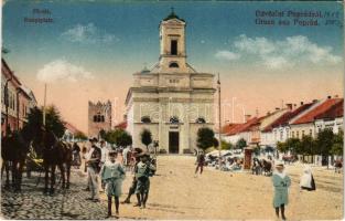 Poprád (Magas-Tátra, Vysoké Tatry), Fő tér, piac, csonkatorony, templom / main square, market, church (fl)