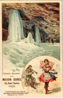 Dobsina, Dobschau; Dobsinai-jégbarlang, belső, csárdás, magyar folklór / Les Caves de Glace de Dobschau, Danseuse de Czarda / ice cave, interior, Hungarian folklore, traditional dance. Imp. A. Norgeu (Paris) Art Nouveau, litho (fl)