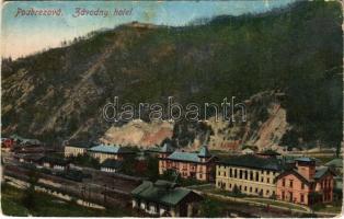 Zólyombrézó, Podbrezová; Závodny hotel / vasgyári vasútállomás és szálloda. Ján Hámornik kiadása / ironworks, iron factory, railway station and hotel (szakadás / tear)