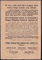 1920 A Magyar Királyság Pártjának . Royalista Párt röplapja