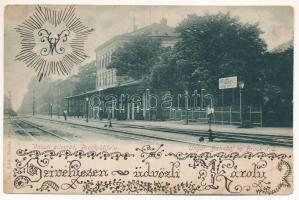 1900 Királyhida, Bruckújfalu, Bruck-Újfalu, Bruckneudorf; vasútállomás, Adria szálloda bejárata. Alex J. Klein / Ungar. Bahnhof / railway station, hotel (EK)