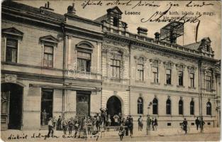 Losonc, Lucenec; Római katolikus iskola, M. kir. postahivatal / Catholic school, post office (r)