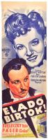 Eladó birtok! Moziplakát (filmplakát, rácsplakát), 1940-41. Szeleczky Zita, Páger Antal, Vaszary Piri szereplésével. Rendezte: Bánky Viktor. Zene: Fráter Loránd. Mikszáth Kálmán regénye. Litográfia, papír. Rovenszky Pázmány lito. Kárpát Film. Kováts Béla Filmreklám Vállalat. Jó állapotban. 84×30 cm / Vintage Hungarian movie poster, in good condition, lithograph on paper.