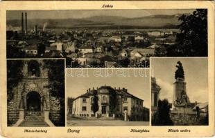 1941 Dorog, látkép, Mária-barlang, Községháza, Hősök szobra, emlékmű (EK)