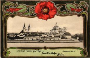 1901 Vác, Dunaparti korzó. Szecessziós virágos litho / Art Nouveau, floral, litho