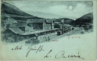1899 (Vorläufer) Tarvisio, Tarvis; Bahnhof am Nacht / railway station at night, locomotive, train