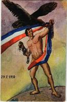 1918 Listopad 29., Odluka Hrvatskog sabora 1918. / Horvátország felszabadulása az Osztrák-Magyar Birodalomból / Liberation of Croatia from the Austro-Hungarian Empire, propaganda s: Vjera Bojnicic