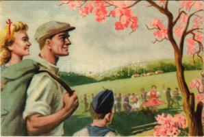 1952 Magyar szocreál propaganda, szocialista szerelmespár. Művészeti Alkotások / Hungarian Socialist Communist propaganda