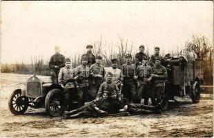 1919 Emlék a székely hadosztályból, katonák csoportképe autók előtt / Divizia Secuiasca. photo (fl)