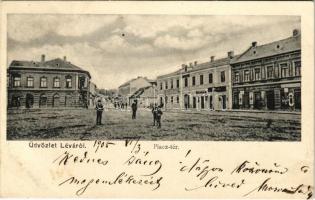 1905 Léva, Levice; Piac tér, Engel József üzlete. Schulz Ignác kiadása / square, shop