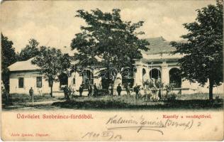 1901 Szobránc-gyógyfürdő, Kúpele Sobrance; kastély a vendéglővel. Klein Ignác kiadása / castle with restaurant (fa)