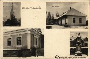 1929 Túristvándi, Református templom, paplak és iskola, Hősök emlékszobor, tél (r)